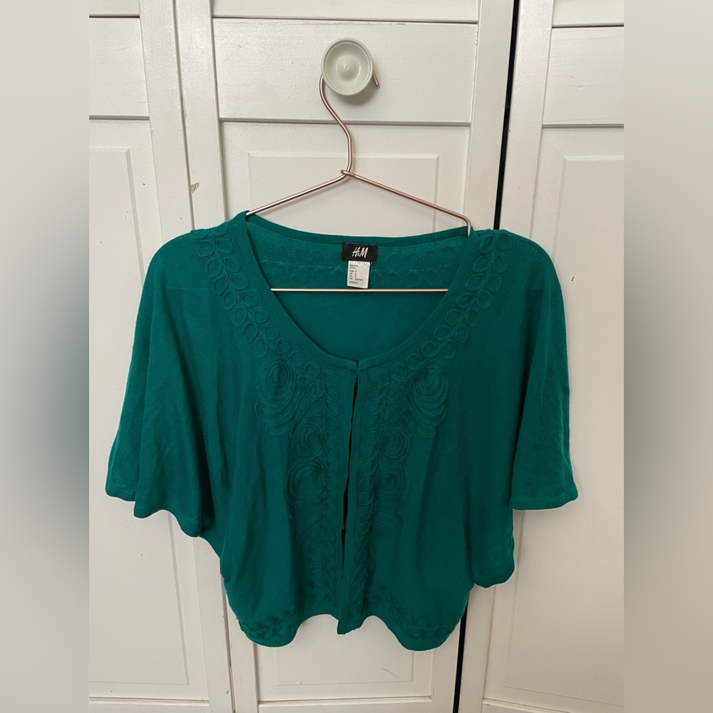 Emerald Green Soft Embroidered Bat Wing Top